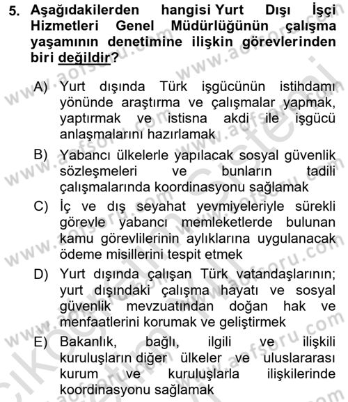 Çalışma Yaşamının Denetimi Dersi 2022 - 2023 Yılı Yaz Okulu Sınav Soruları 5. Soru