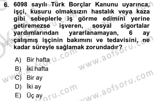 Çalışma Yaşamının Denetimi Dersi 2022 - 2023 Yılı Yaz Okulu Sınav Soruları 6. Soru