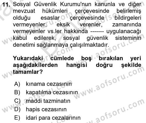 Çalışma Yaşamının Denetimi Dersi 2023 - 2024 Yılı (Final) Dönem Sonu Sınav Soruları 11. Soru