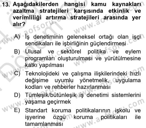 Çalışma Yaşamının Denetimi Dersi 2023 - 2024 Yılı (Final) Dönem Sonu Sınav Soruları 13. Soru