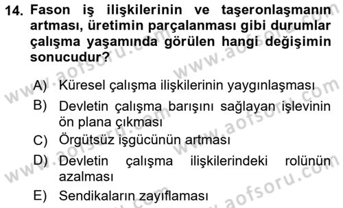 Çalışma Yaşamının Denetimi Dersi 2023 - 2024 Yılı (Final) Dönem Sonu Sınav Soruları 14. Soru