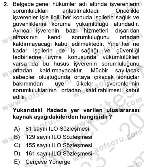 Çalışma Yaşamının Denetimi Dersi 2023 - 2024 Yılı (Final) Dönem Sonu Sınav Soruları 2. Soru