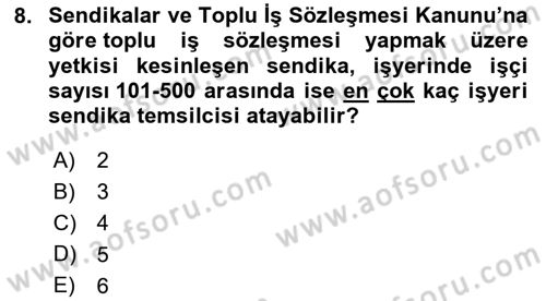 Çalışma Yaşamının Denetimi Dersi 2023 - 2024 Yılı (Final) Dönem Sonu Sınav Soruları 8. Soru