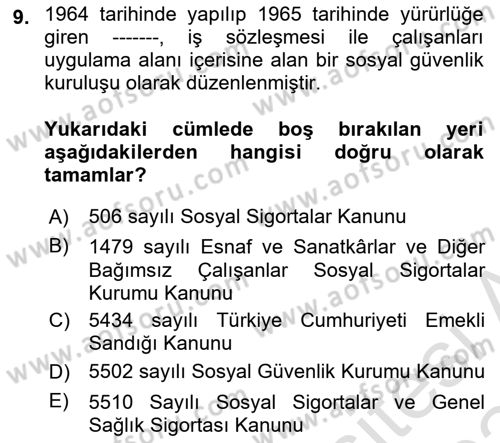 Çalışma Yaşamının Denetimi Dersi 2023 - 2024 Yılı (Final) Dönem Sonu Sınav Soruları 9. Soru