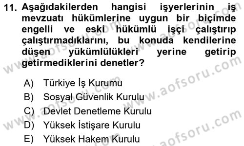 Çalışma Yaşamının Denetimi Dersi 2023 - 2024 Yılı Yaz Okulu Sınav Soruları 11. Soru