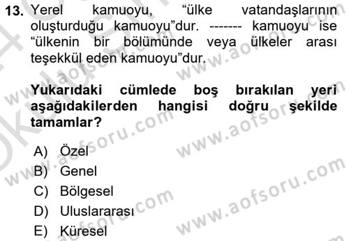 Çalışma Yaşamının Denetimi Dersi 2023 - 2024 Yılı Yaz Okulu Sınav Soruları 13. Soru