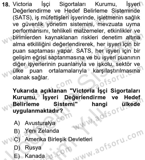 Çalışma Yaşamının Denetimi Dersi 2023 - 2024 Yılı Yaz Okulu Sınav Soruları 18. Soru