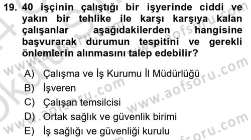 Çalışma Yaşamının Denetimi Dersi 2023 - 2024 Yılı Yaz Okulu Sınav Soruları 19. Soru