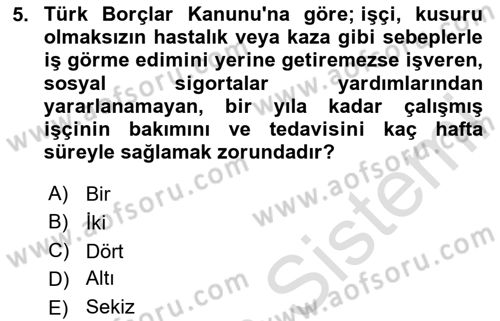 Çalışma Yaşamının Denetimi Dersi 2023 - 2024 Yılı Yaz Okulu Sınav Soruları 5. Soru