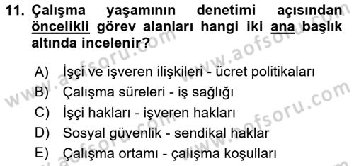 Çalışma Yaşamının Denetimi Dersi 2024 - 2025 Yılı (Vize) Ara Sınav Soruları 11. Soru