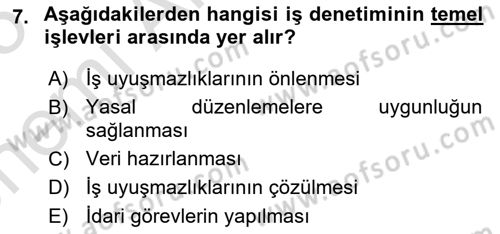 Çalışma Yaşamının Denetimi Dersi 2024 - 2025 Yılı (Vize) Ara Sınav Soruları 7. Soru