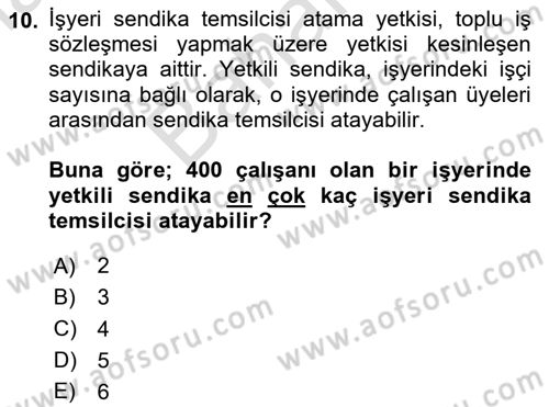 Çalışma Yaşamının Denetimi Dersi 2024 - 2025 Yılı (Final) Dönem Sonu Sınav Soruları 10. Soru