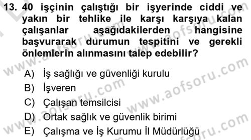 Çalışma Yaşamının Denetimi Dersi 2024 - 2025 Yılı (Final) Dönem Sonu Sınav Soruları 13. Soru