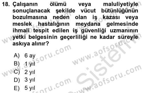 Çalışma Yaşamının Denetimi Dersi 2024 - 2025 Yılı (Final) Dönem Sonu Sınav Soruları 18. Soru