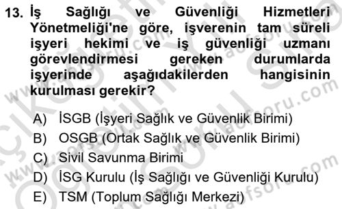 Çalışma Yaşamının Denetimi Dersi 2025 - 2026 Yılı (Final) Dönem Sonu Sınav Soruları 13. Soru