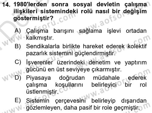 Çalışma Yaşamının Denetimi Dersi 2025 - 2026 Yılı (Final) Dönem Sonu Sınav Soruları 14. Soru
