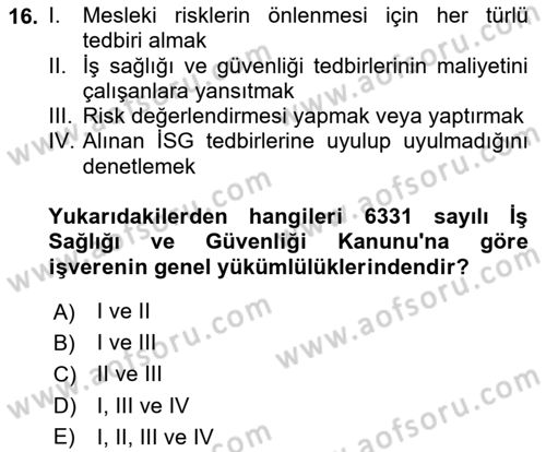 Çalışma Yaşamının Denetimi Dersi 2025 - 2026 Yılı (Final) Dönem Sonu Sınav Soruları 16. Soru