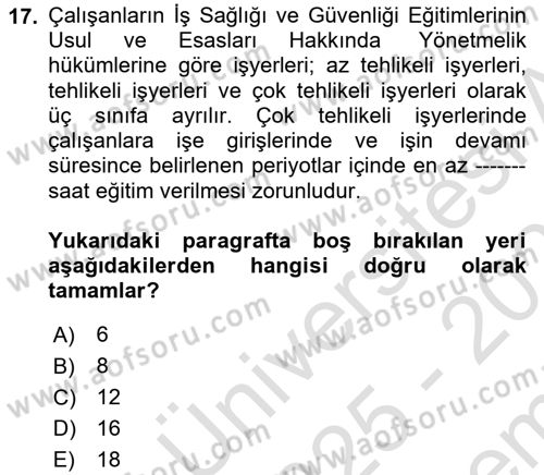 Çalışma Yaşamının Denetimi Dersi 2025 - 2026 Yılı (Final) Dönem Sonu Sınav Soruları 17. Soru