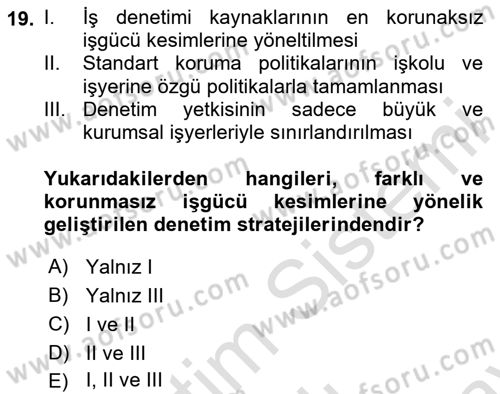 Çalışma Yaşamının Denetimi Dersi 2025 - 2026 Yılı (Final) Dönem Sonu Sınav Soruları 19. Soru