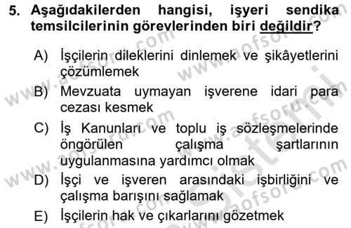 Çalışma Yaşamının Denetimi Dersi 2025 - 2026 Yılı (Final) Dönem Sonu Sınav Soruları 5. Soru