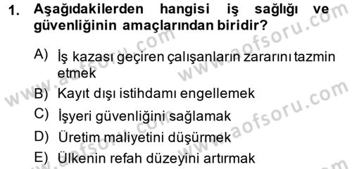 İş Sağlığı ve Güvenliği Dersi 2014 - 2015 Yılı Tek Ders Sınav Soruları 1. Soru