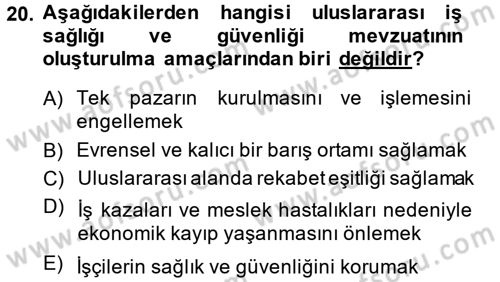 İş Sağlığı ve Güvenliği Dersi 2014 - 2015 Yılı Tek Ders Sınav Soruları 20. Soru