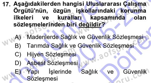 İş Sağlığı ve Güvenliği Dersi 2015 - 2016 Yılı (Final) Dönem Sonu Sınavı 17. Soru