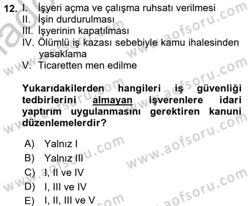 İş Sağlığı ve Güvenliği Dersi 2016 - 2017 Yılı 3 Ders Sınav Soruları 12. Soru