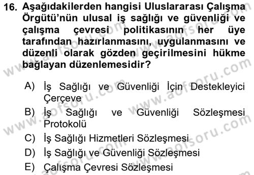 İş Sağlığı ve Güvenliği Dersi 2016 - 2017 Yılı 3 Ders Sınav Soruları 16. Soru