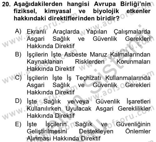 İş Sağlığı ve Güvenliği Dersi 2016 - 2017 Yılı 3 Ders Sınav Soruları 20. Soru