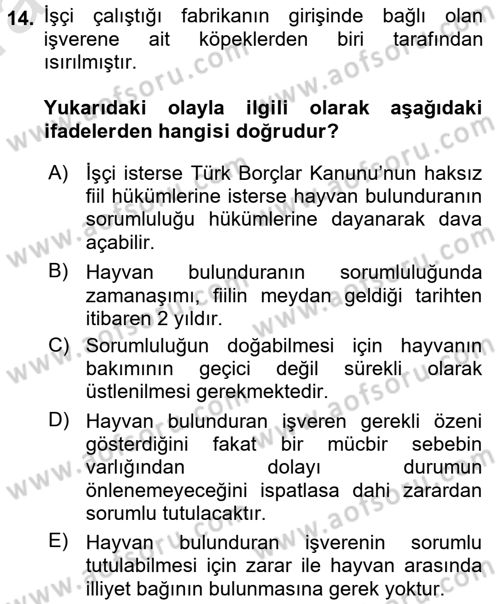 İş Sağlığı ve Güvenliği Dersi 2016 - 2017 Yılı (Vize) Ara Sınav Soruları 14. Soru