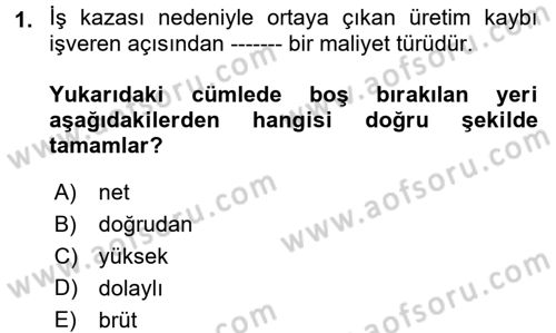İş Sağlığı ve Güvenliği Dersi 2017 - 2018 Yılı 3 Ders Sınav Soruları 1. Soru