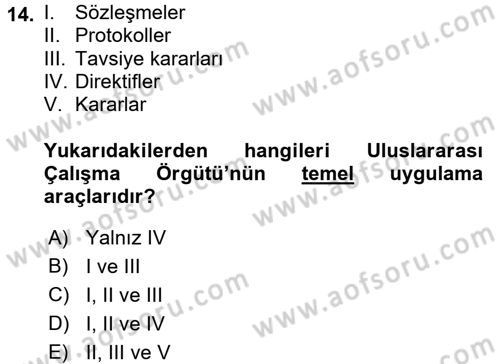 İş Sağlığı ve Güvenliği Dersi 2017 - 2018 Yılı 3 Ders Sınavı 14. Soru