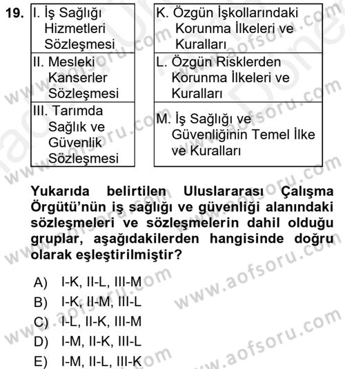 İş Sağlığı ve Güvenliği Dersi 2018 - 2019 Yılı (Final) Dönem Sonu Sınav Soruları 19. Soru
