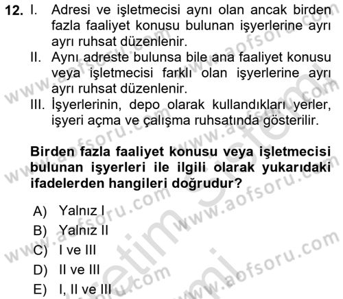 İş Sağlığı ve Güvenliği Dersi 2019 - 2020 Yılı (Final) Dönem Sonu Sınav Soruları 12. Soru