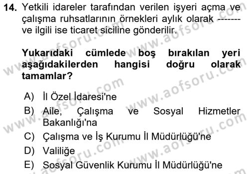 İş Sağlığı ve Güvenliği Dersi 2019 - 2020 Yılı (Final) Dönem Sonu Sınav Soruları 14. Soru