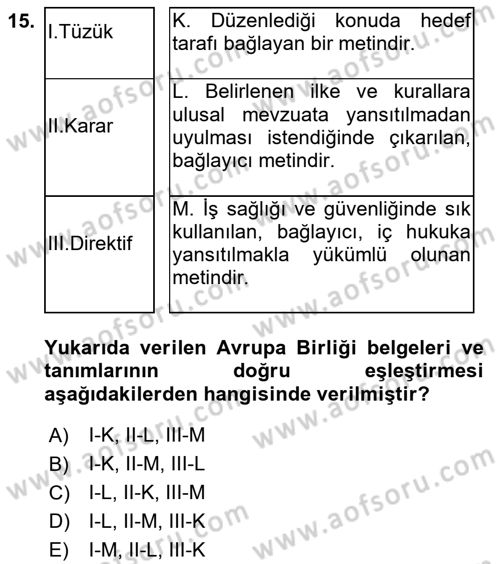 İş Sağlığı ve Güvenliği Dersi 2019 - 2020 Yılı (Final) Dönem Sonu Sınav Soruları 15. Soru