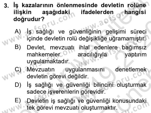 İş Sağlığı ve Güvenliği Dersi 2019 - 2020 Yılı (Final) Dönem Sonu Sınav Soruları 3. Soru