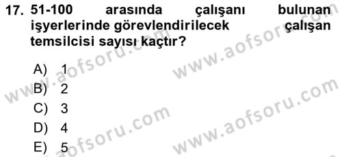 İş Sağlığı ve Güvenliği Dersi 2022 - 2023 Yılı Yaz Okulu Sınavı 17. Soru