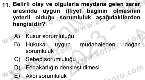 İş Sağlığı ve Güvenliği Dersi 2023 - 2024 Yılı (Vize) Ara Sınavı 11. Soru