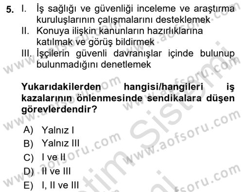 İş Sağlığı ve Güvenliği Dersi 2023 - 2024 Yılı (Vize) Ara Sınav Soruları 5. Soru