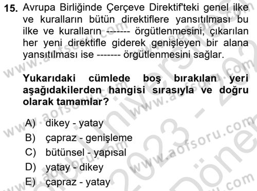 İş Sağlığı ve Güvenliği Dersi 2023 - 2024 Yılı (Final) Dönem Sonu Sınav Soruları 15. Soru