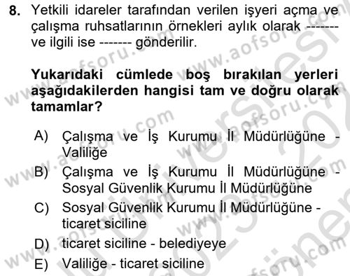 İş Sağlığı ve Güvenliği Dersi 2023 - 2024 Yılı (Final) Dönem Sonu Sınav Soruları 8. Soru