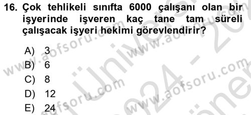 İş Sağlığı ve Güvenliği Dersi 2024 - 2025 Yılı (Final) Dönem Sonu Sınav Soruları 16. Soru