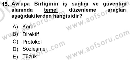 İş Sağlığı ve Güvenliği Dersi 2024 - 2025 Yılı Yaz Okulu Sınav Soruları 15. Soru