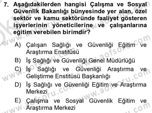 İş Sağlığı ve Güvenliği Dersi 2024 - 2025 Yılı Yaz Okulu Sınav Soruları 7. Soru
