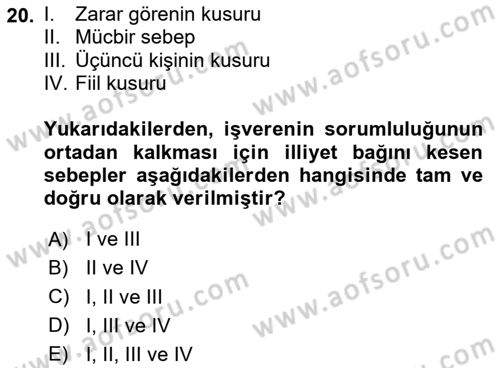 İş Sağlığı ve Güvenliği Dersi 2025 - 2026 Yılı (Vize) Ara Sınav Soruları 20. Soru