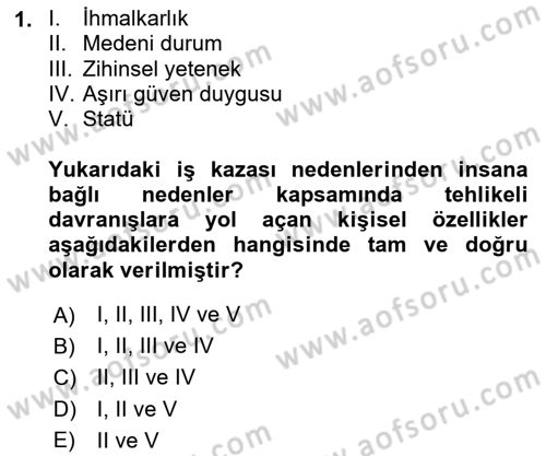 İş Sağlığı ve Güvenliği Dersi 2025 - 2026 Yılı (Final) Dönem Sonu Sınav Soruları 1. Soru