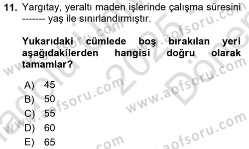 İş Sağlığı ve Güvenliği Dersi 2025 - 2026 Yılı (Final) Dönem Sonu Sınav Soruları 11. Soru