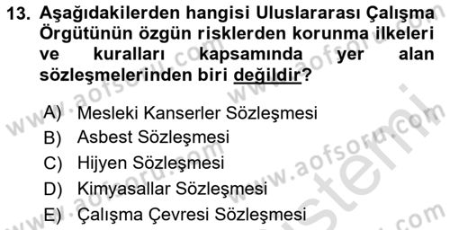 İş Sağlığı ve Güvenliği Dersi 2025 - 2026 Yılı (Final) Dönem Sonu Sınav Soruları 13. Soru